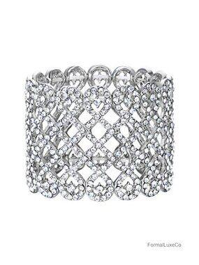 Art Deco Love Knot Wide Stretch Bridal Bracelet Austrian Crystal
